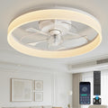 20'' Ceiling Fan with Light,Low Profile Flush Ceiling Fan, 6 Speeds, Dimmable LED, Remote Control, Quiet DC Motor, Bladeless Flush Mount Fixtures for Bedroom, Living Room,DM104-B White