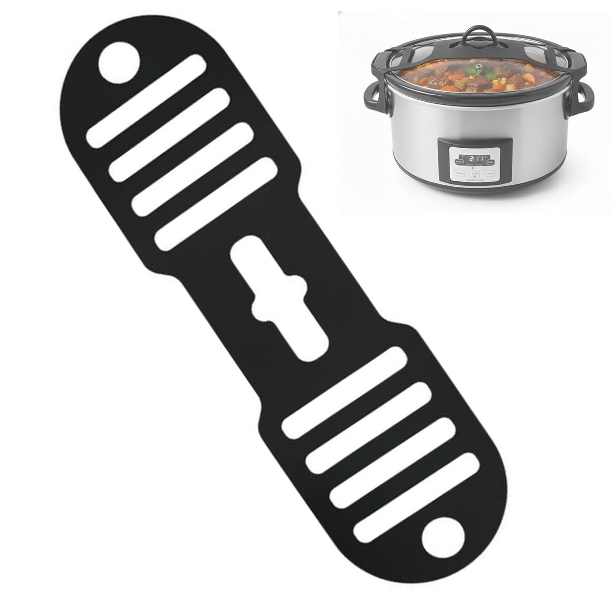 Silicone Lid Lock Strap for Crockpot Slow Cooker (6/7/8 Quart) - Universal Crockpot Lid Holder & Rubber Strap Alternative | Heat-Resistant, No-Spill Design Transport Accessories (Black)