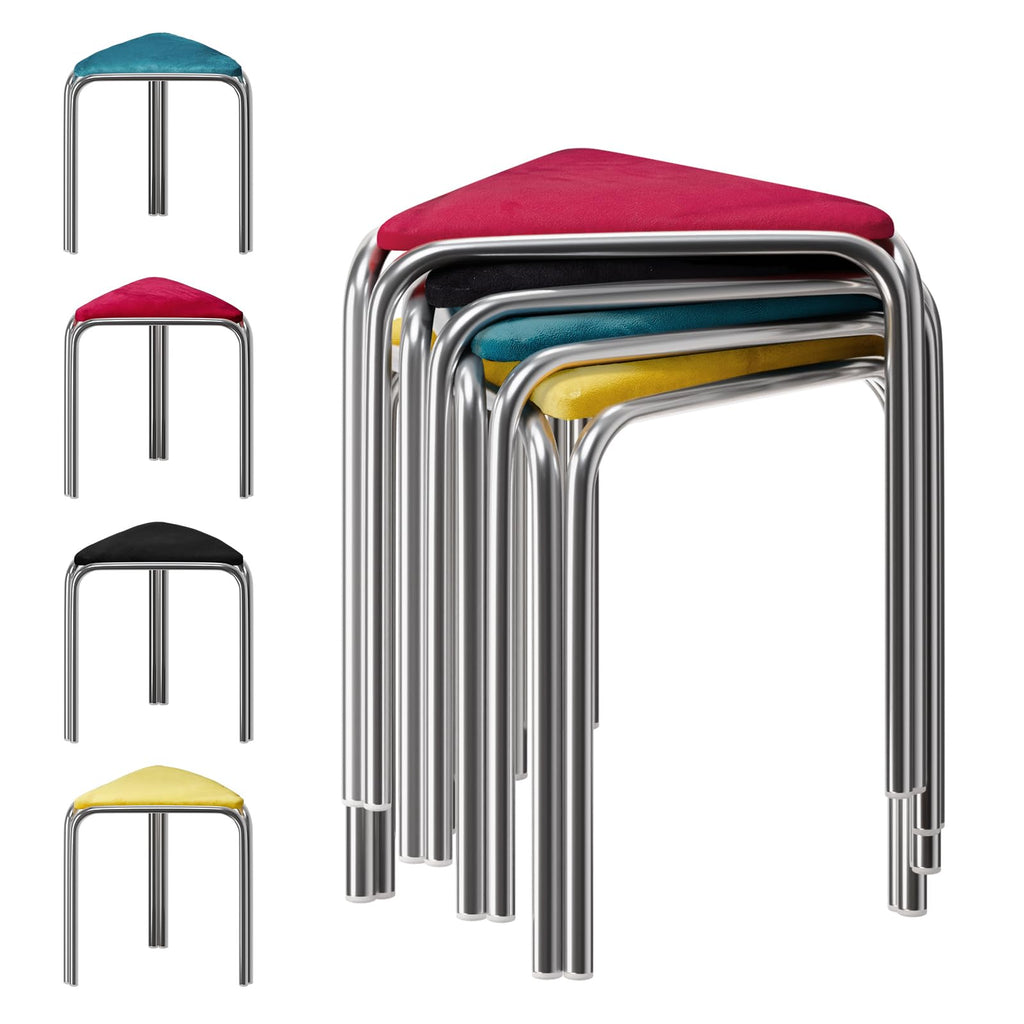 Vingli 18 Inch Stackable Triangular Stools 4 Pack, Colorful Velvet Padded, 4 Colors