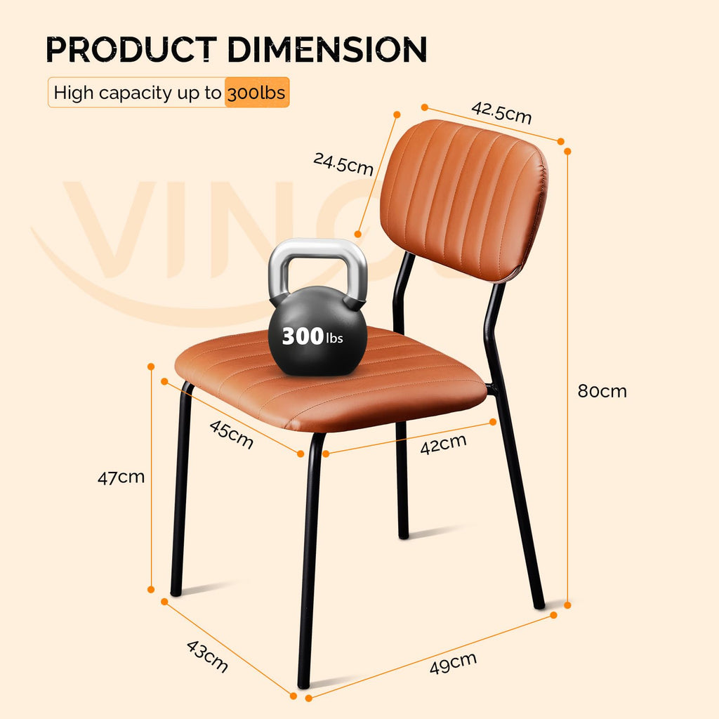 Vingli Modern Pu Padded Stacking Dining Chair Set of 2 for Home, Brown, 2 Pack, Brown Pu