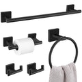 Matte Black Bathroom Hardware Set, 5-Piece Bath Towel Bar Set with 23.6” Towel Bar, Towel Ring, Toilet Paper Holder, Two Hooks, SUS304 Towel Racks for Bathroom Wall Mounted