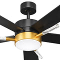 YITAHOME 42 Inch Ceiling Fans with Lights and Remote, 5 Blades with Crystal Rod Design, Modern Black Gold Ceiling Fan with Reversible Quiet Motor, 3 Colors Stepless Dimming for Home, Black Gold