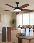 Roomratv 52 Inch Smart Ceiling Fan with Light,App Control,Ultra Silent Reversible DC Motor Fan Remote Control Compatible with Alexa Google home?black?