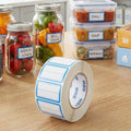 500Pcs 2-Line Freezer Labels, 40x25mm Removable Food Storage Stickers, No Residue Waterproof Write-on Mason Jar Labels for Kitchen Organization, Home Moving & Garage Sale (Blue Border)