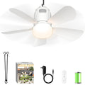 Canopy Fan 20'', 20000mAh Portable Outdoor Ceiling Fan with Light with Remote Control and Extension Hook, Easy Operation Battery Powered Fan Light for Gazebo, Tent , Patio, Camping (White, 20'')