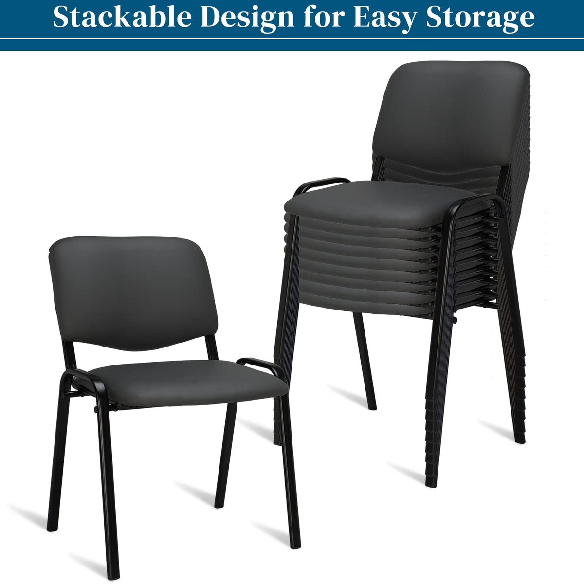 Vingli 10-pack Waiting Room Chairs, Stackable Chair for Office, Pu-grey