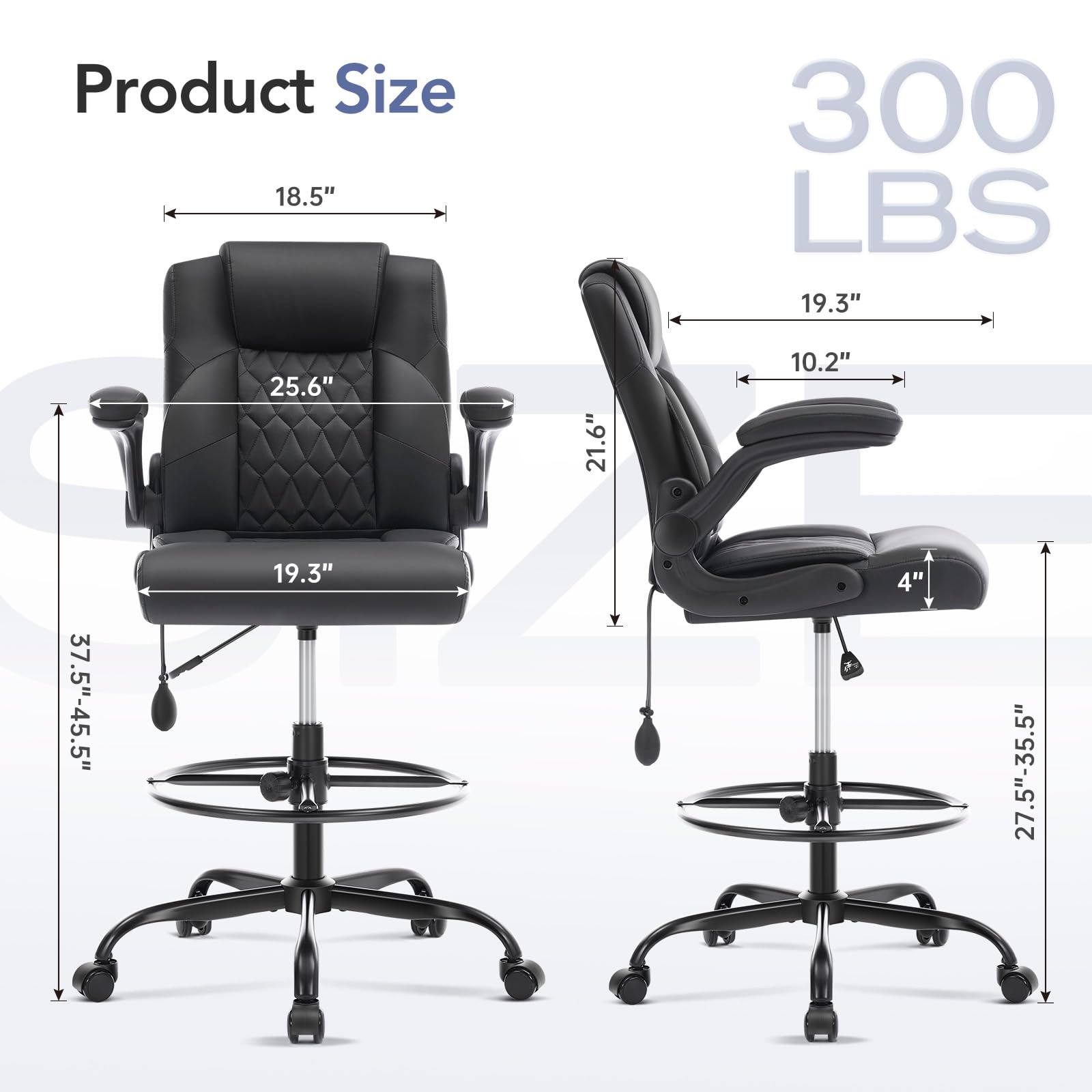 Morkprism Drafting Chair,tall Office Chair for Standing Desk,black, 23.6 inches (W) x 23.6 inches (D) x 40 inches (H)