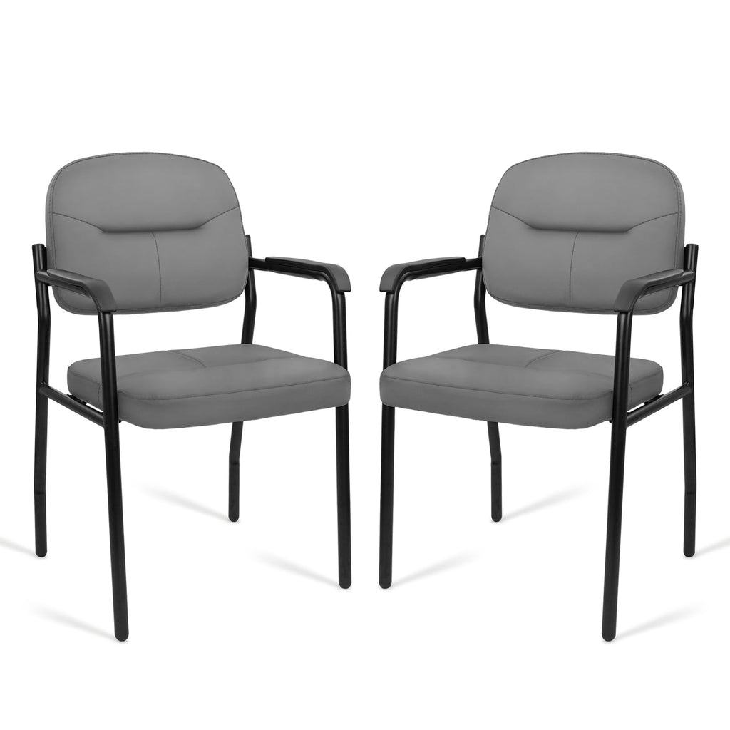 Clatina Leather Guest Chair Sets of 2, Office Reception Chair No Wheels with Armrests and Lumber Support, Ergonomic Desk Armchair for Meeting