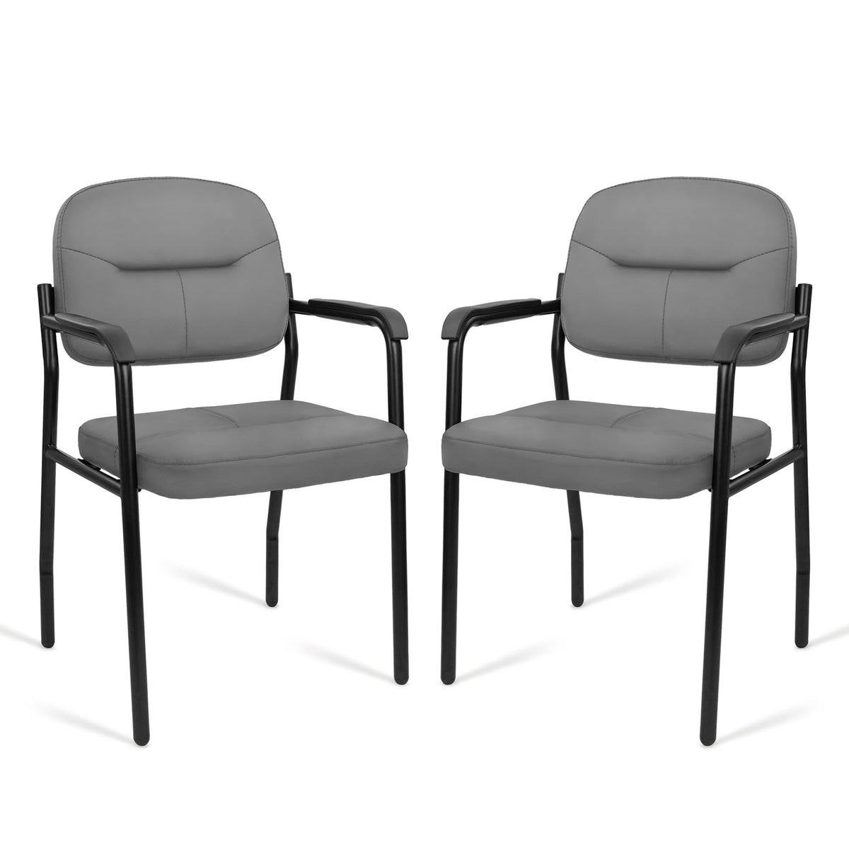 Clatina Leather Guest Chair Sets of 2, Office Reception Chair No Wheels with Armrests and Lumber Support, Ergonomic Desk Armchair for Meeting