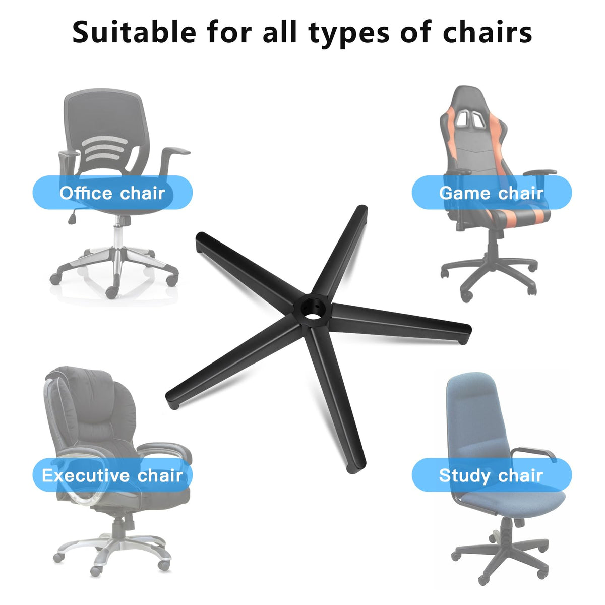 Office Chair Replacement Parts-28'' Heavy Duty Base Replacement(2200lbs) - Desk Chair Reinforced Metal Leg,universal Caster and Gas Cylinder