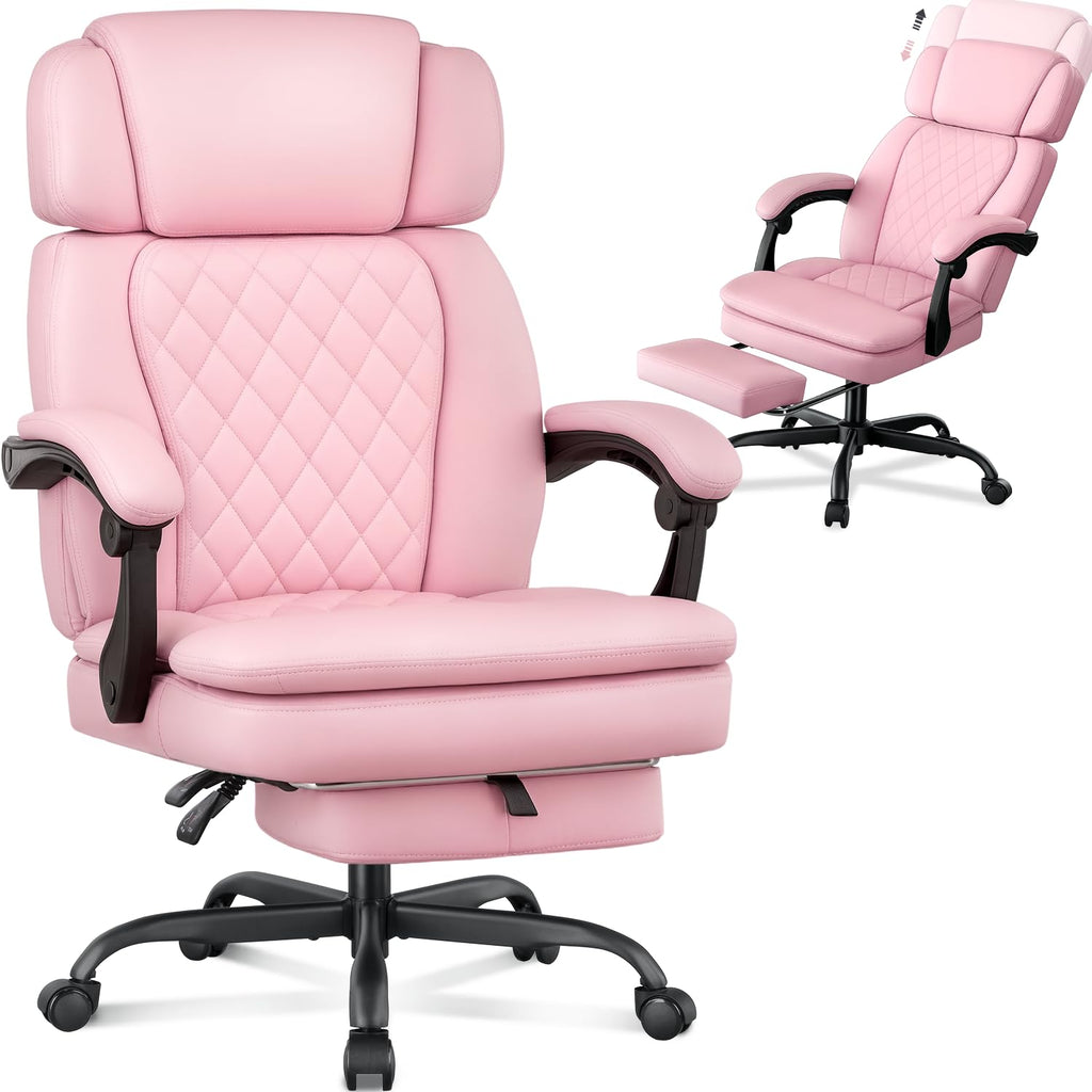 400lbs Executive Office Chair with Foot Rest for Heavy People, Ergonomic Big and Tall Desk Chair with Adjustable Headrest, High Back Pu Leather