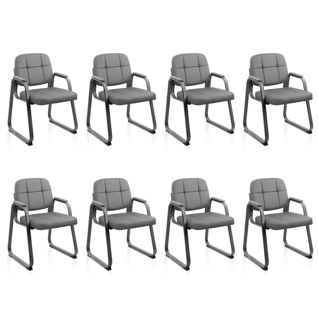 Clatina Leather Office Guest Waiting Room Chair with Sled Base, Reception Chair No Wheels with Armrests and Lumber Support, Stationary Desk