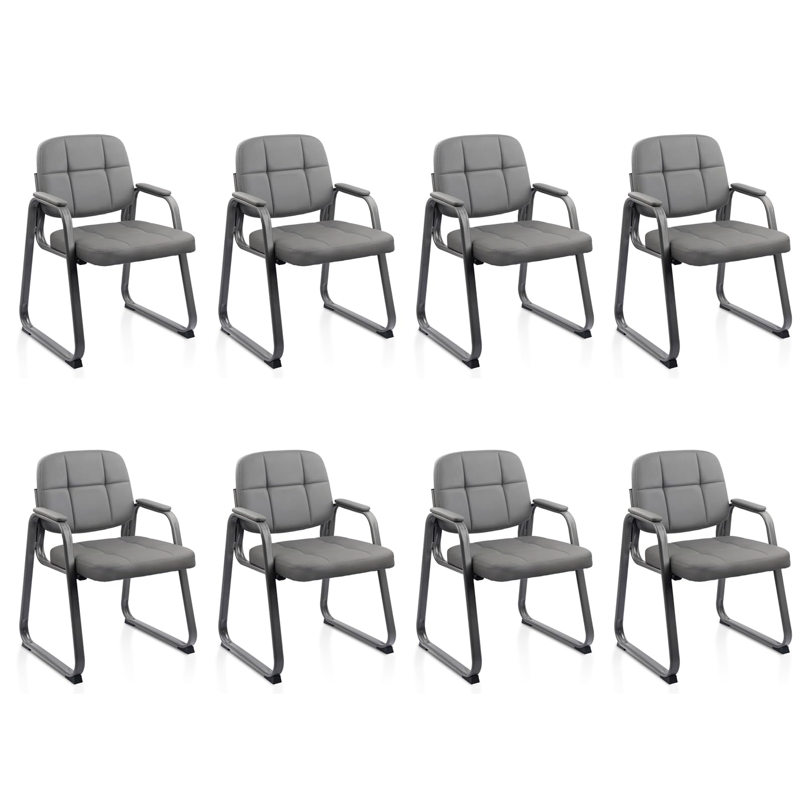 Clatina Leather Office Guest Waiting Room Chair with Sled Base, Reception Chair No Wheels with Armrests and Lumber Support, Stationary Desk