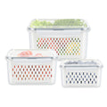 3 Pack Fruit Storage Containers for Fridge, Produce Saver Vegetable Container with Drain Colanders - Refrigerator Organizer for Lettuce Berry Keepers