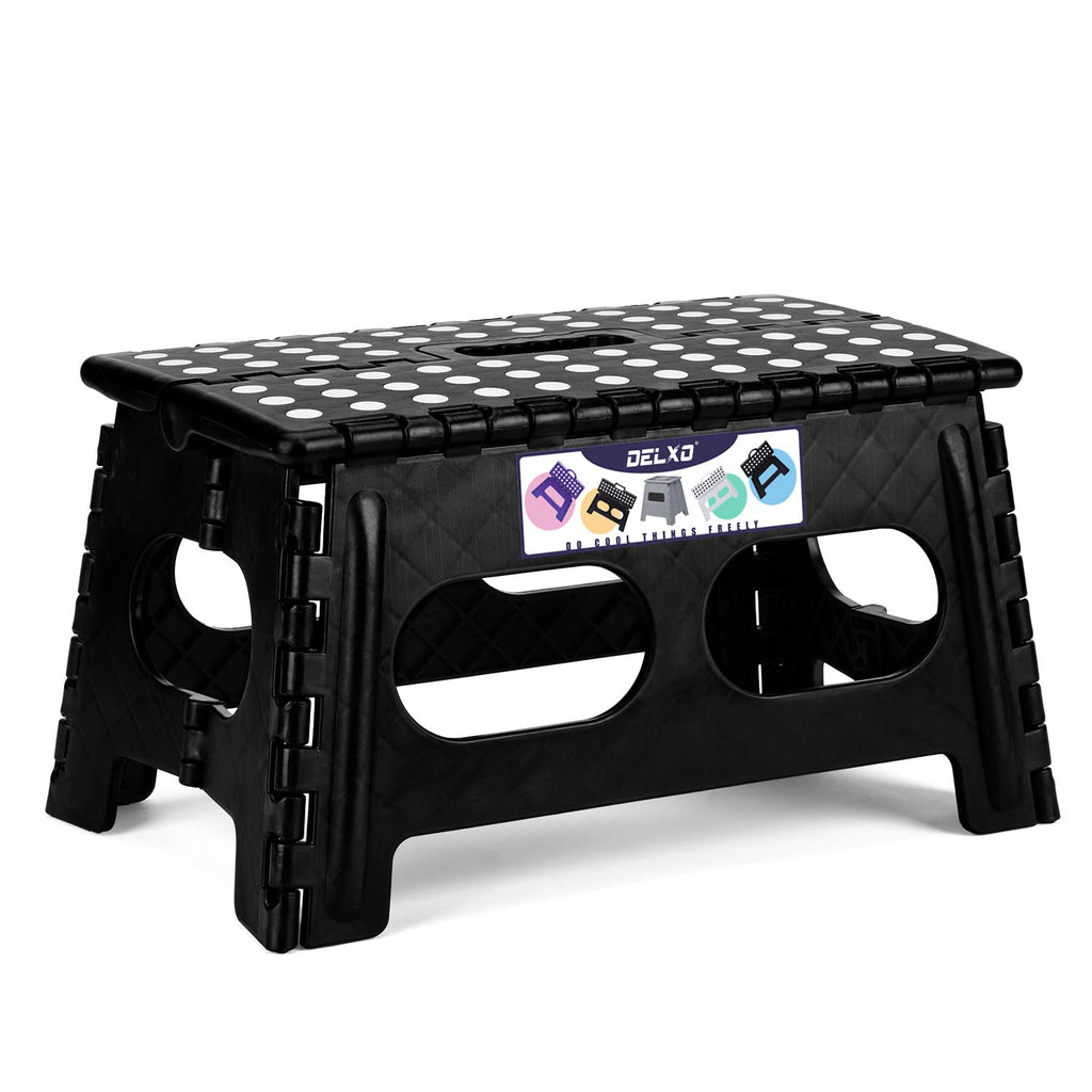 Delxo Folding Step Stool 9 Inch,300lbs Extra Wide Step Stool for Kids, Widen Black