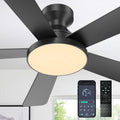 Ceiling Fans with Lights, 46" Low Profile Ceiling Fan with Light, Remote/App Control, Flush Mount Black Ceiling Fan for Bedroom, Indoor/Outdoor