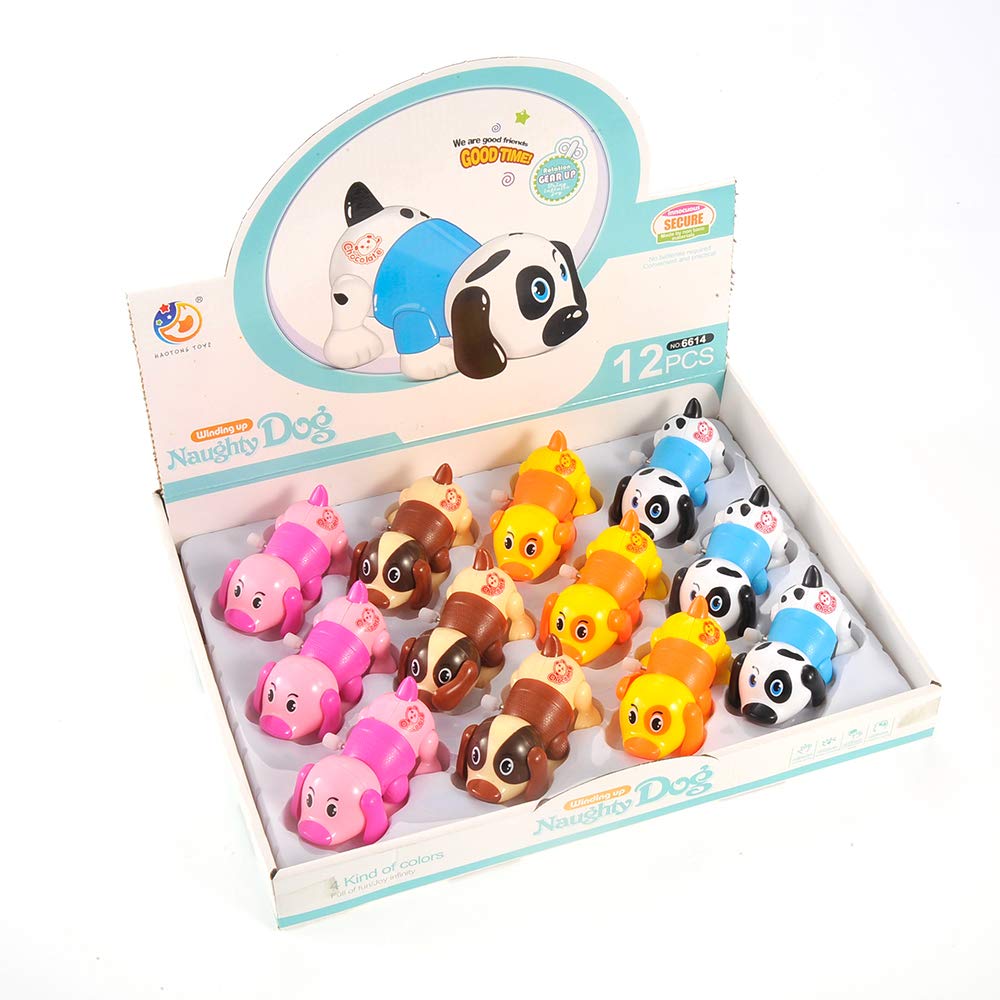 PowerTRC Wind-Up Colorful Dog Toys | Set of 12 Miniature Wind-Up Dogs | Fun Novelty Toys for Kids | Party Favors & Gift Ideas