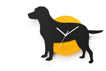 Wagging Tail Labrador Dog - Black & Yellow Silhouette - Wall Clock - Dog Owner Gift Idea - Dog Lover - Pet Owner