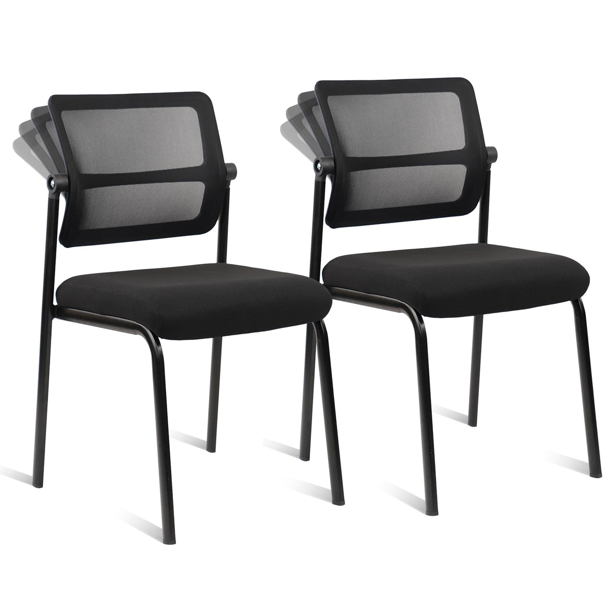 Clatina Stacking Armless Office Waiting Room Chair with Adjustable Backrest, Stackable Mesh Guest Reception Desk Chairs with Ergonomic Lumbar