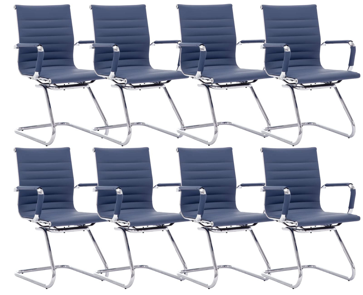 Cimota Waiting Room Chairs Leather Office Guest Chair Mid Back Reception Chairs with Sled Base for Meeting/patient/conference Room, Navy Set of 8