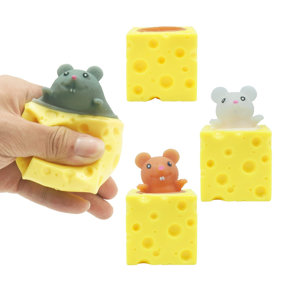 3PCS Animal Squishes Toys, Squirrel Pop-up Toys in Cottage Cheese, Cute Mice Squeeze Toys for Kids ,Mouse Pop Up Fidget Toys ?Cheese Squirrel Cup Fidget Toys for Adults Anxiety ADHD