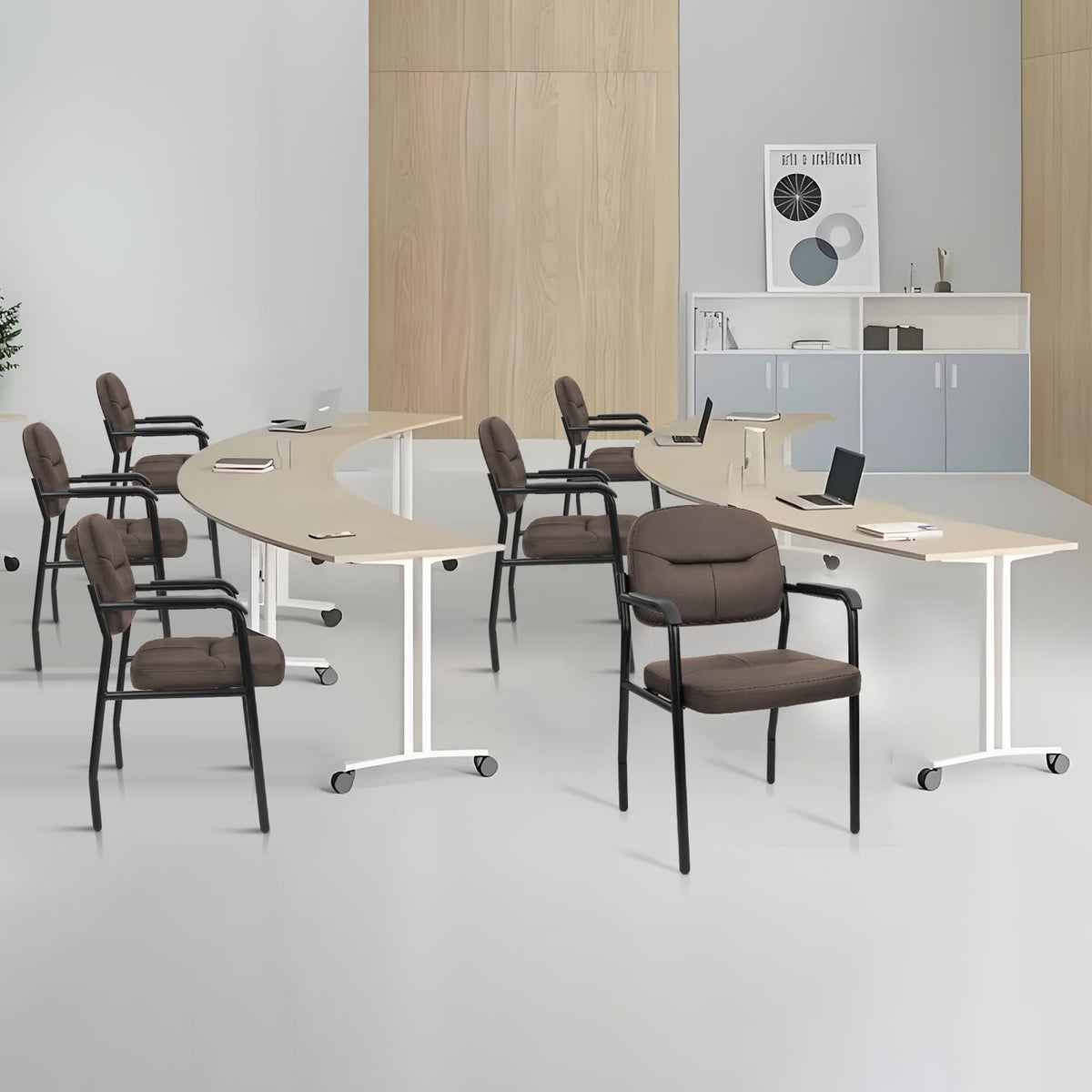 Clatina Leather Guest Chair Sets of 8, Office Reception Chair No Wheels with Armrests and Lumber Support, Ergonomic Desk Armchair for Meeting