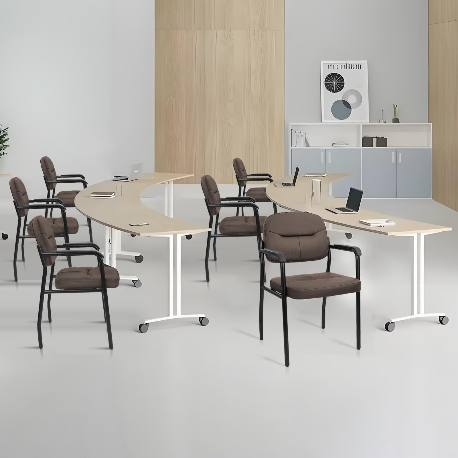 Clatina Leather Guest Chair Sets of 6, Office Reception Chair No Wheels with Armrests and Lumber Support, Ergonomic Desk Armchair for Meeting