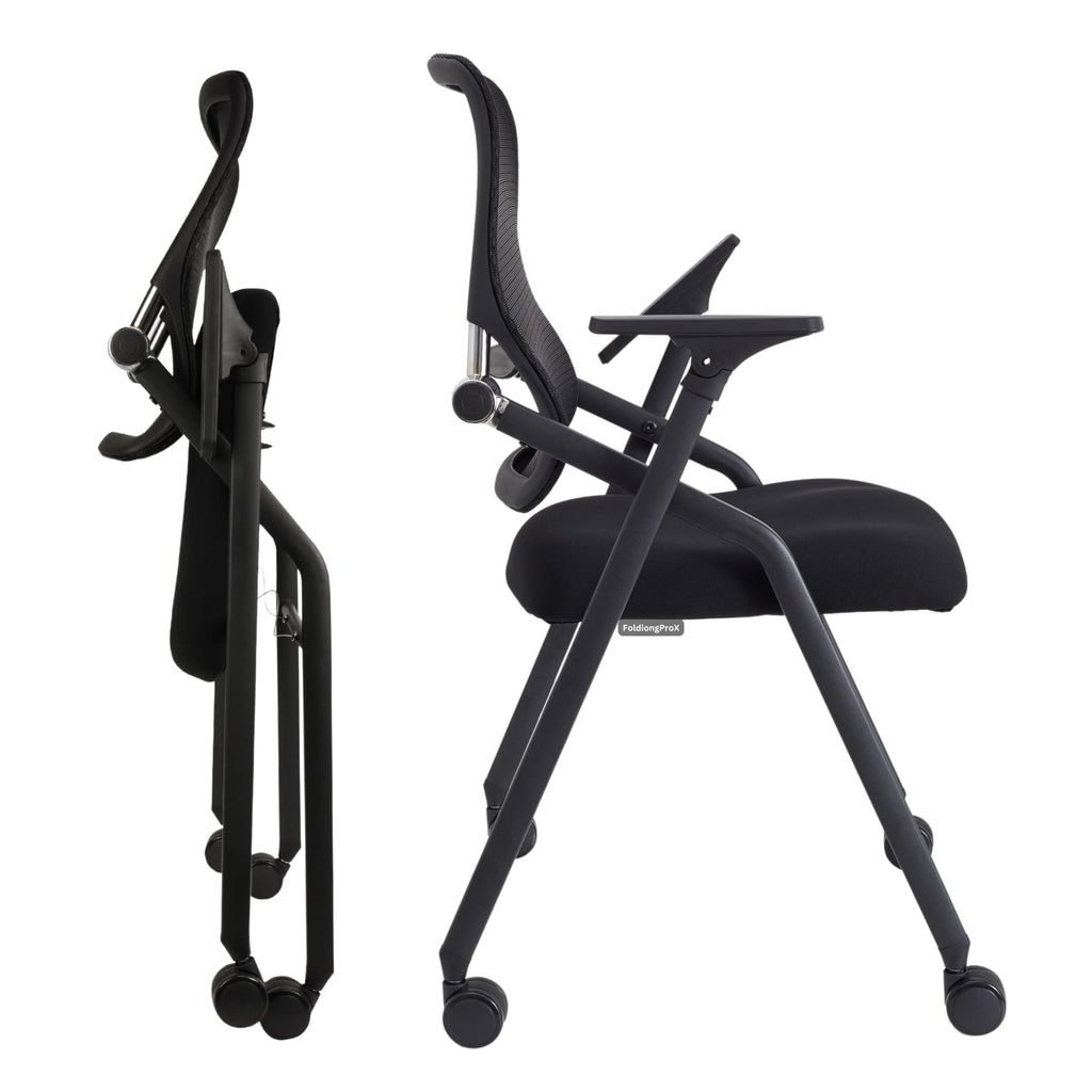 Blaneduo Updated Conference Room Chairs, Folding Office Desk Chair with Lumbar Support and Sliding Armrest with Casters, Stackable Office Guest