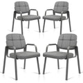 Clatina Leather Guest Chairs Set of 4, Desk Chair No Wheels, Office Reception with Padded Arms for Office Conference Waiting Room, Grey