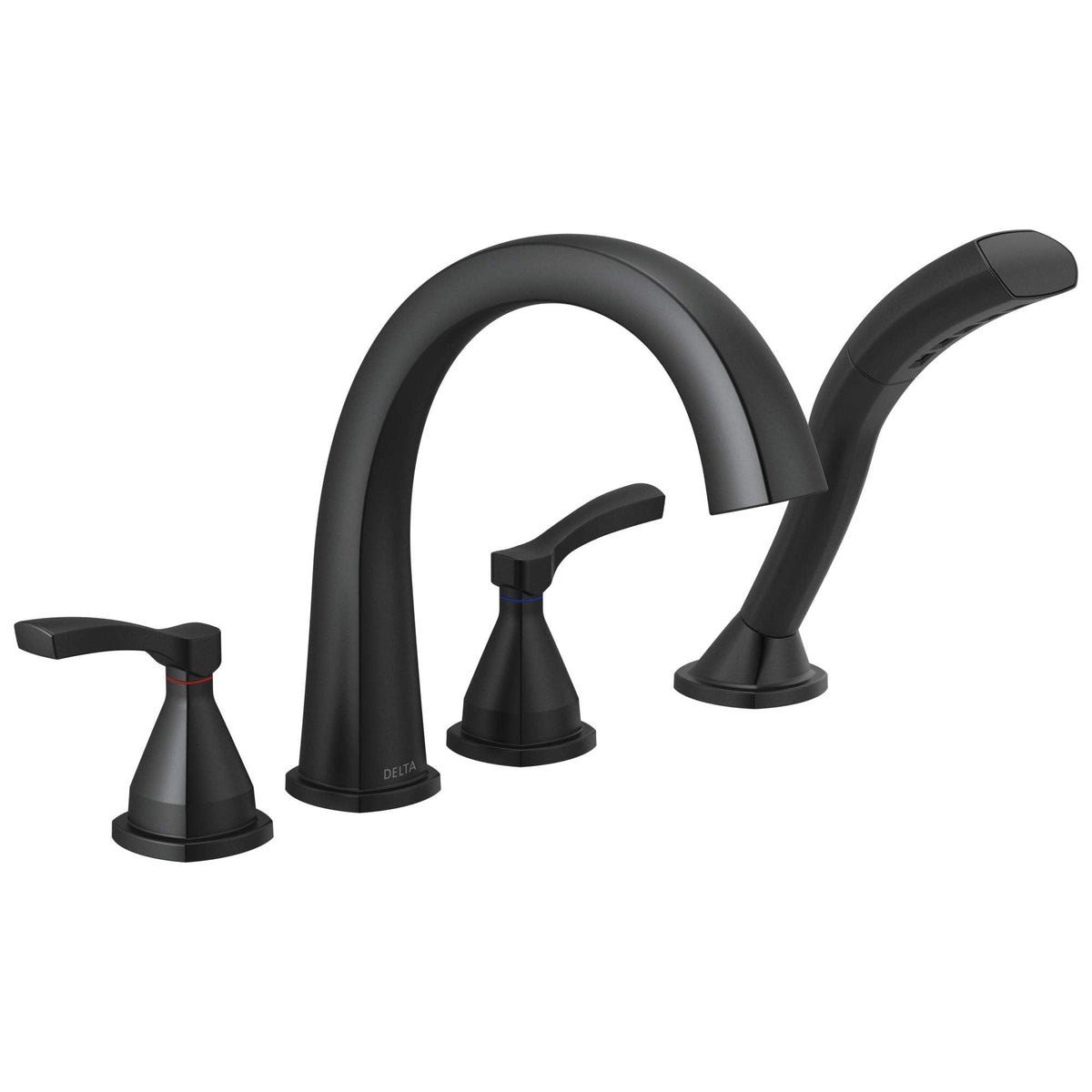 Delta Stryke Roman Tub Faucet with Hand Shower, Matte Black Deck Mount Bathtub Faucet, Matte Black T4777-BL (Valve Not Included)