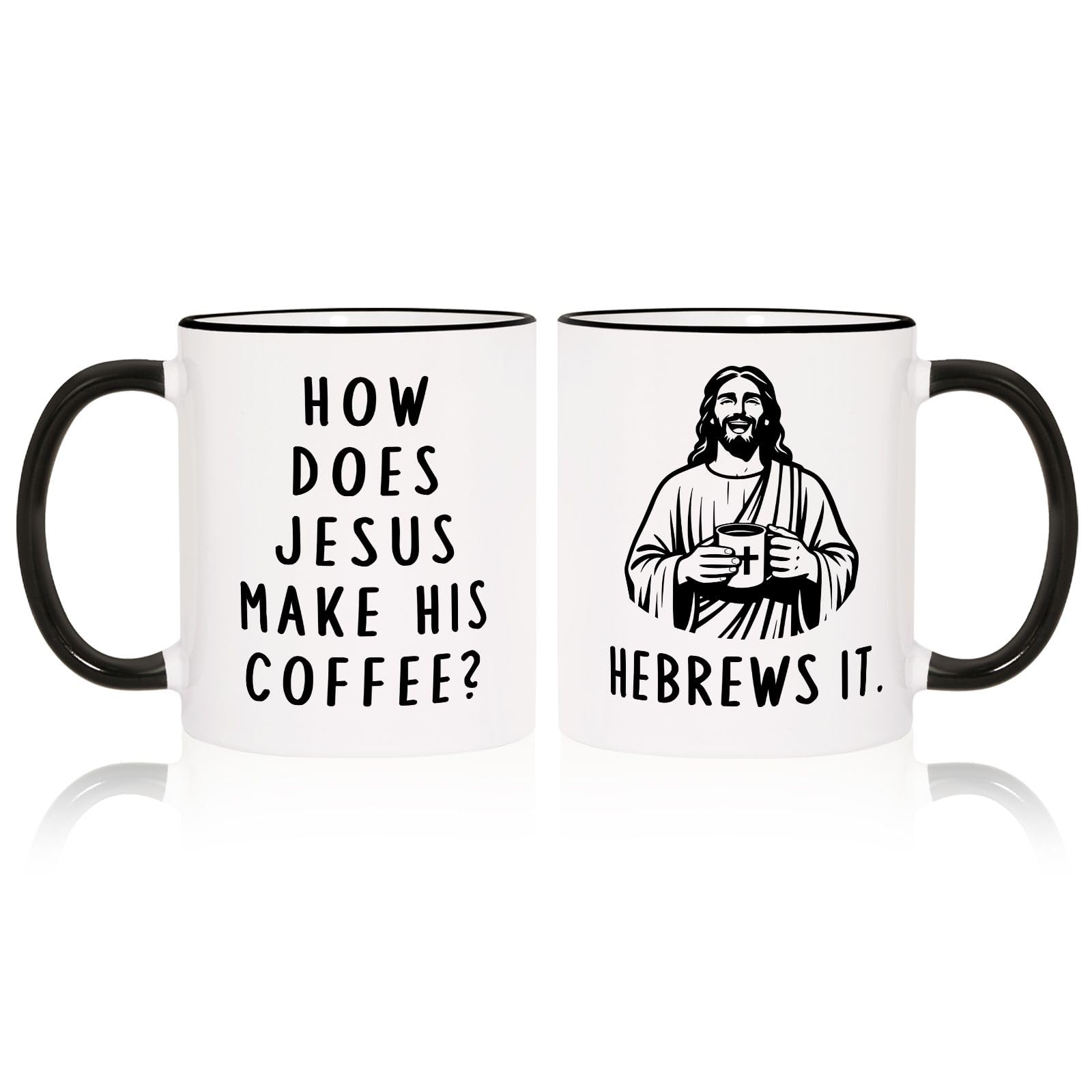 Shqiueos Funny Christian Gifts for Women Men – Jesus He Brews It Coffee Mug 11oz, Religious Humor Gift, Christmas Birthday Present for Friends Coworkers Bible Verse Faith Cup, Pastor Appreciation Gift