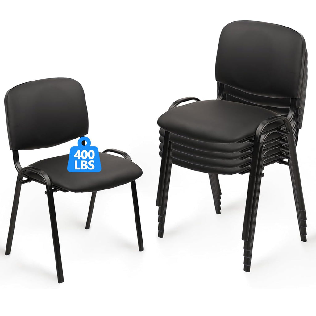Clatina Stackable Waiting Room Chairs, Pu Leather Guest Reception Chair with Upholstered Thickene Seat and Back Support, Stacking Chair Metal