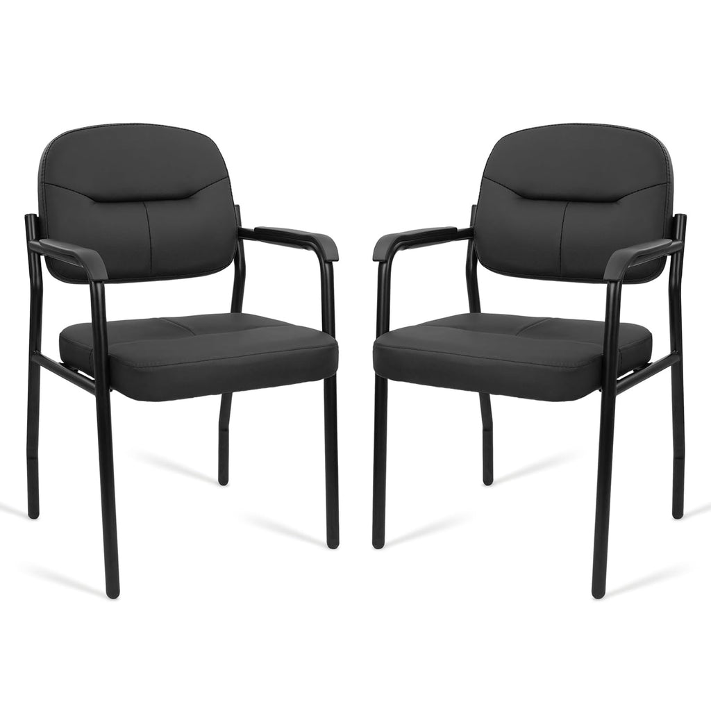 Clatina Leather Guest Chair Sets of 2, Office Reception Chair No Wheels with Armrests and Lumber Support, Ergonomic Desk Armchair for Meeting
