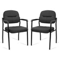 Clatina Leather Guest Chair Sets of 2, Office Reception Chair No Wheels with Armrests and Lumber Support, Ergonomic Desk Armchair for Meeting