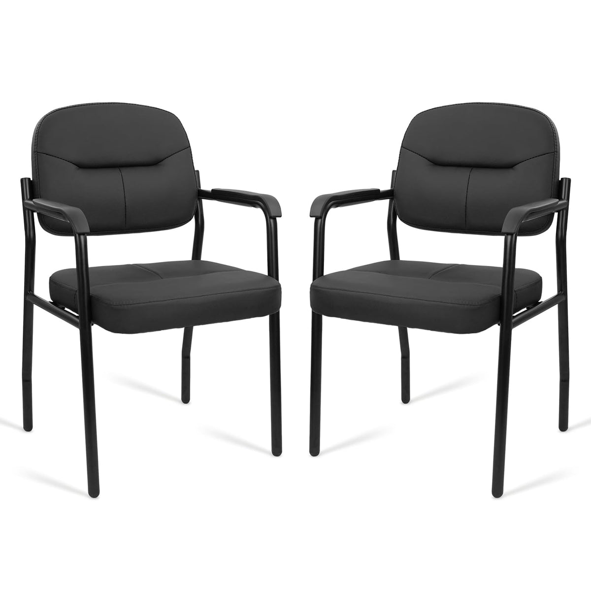 Clatina Leather Guest Chair Sets of 2, Office Reception Chair No Wheels with Armrests and Lumber Support, Ergonomic Desk Armchair for Meeting