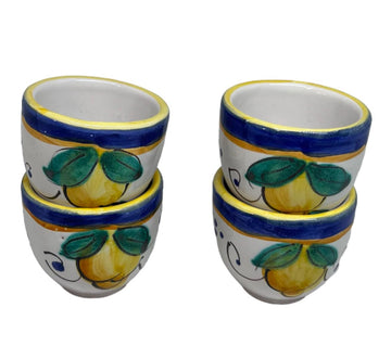 Set of 4 Hand Painted Italian Ceramic Cups 2 oz – Made in Italy Lemon Design, Artisan Pottery Shot Glasses for Espresso