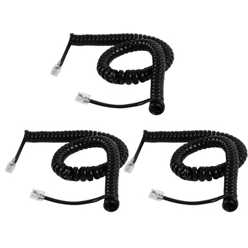 Rindion 3PCS Phone Cord for Landline, 10 Ft Uncoiled/1.2 Ft Coiled Telephone Cord, Universally Phone Cable for Use in Home or Office(Black)