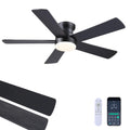 Ayaoty Ceiling Fans with Lights - 48" Black Flush Mount Ceiling Fan Light with 6 Speeds 3CCT Dimmable, Revesible Motor, Low Profile Fan Light for Modern Indoor Bedroom, Kitchen