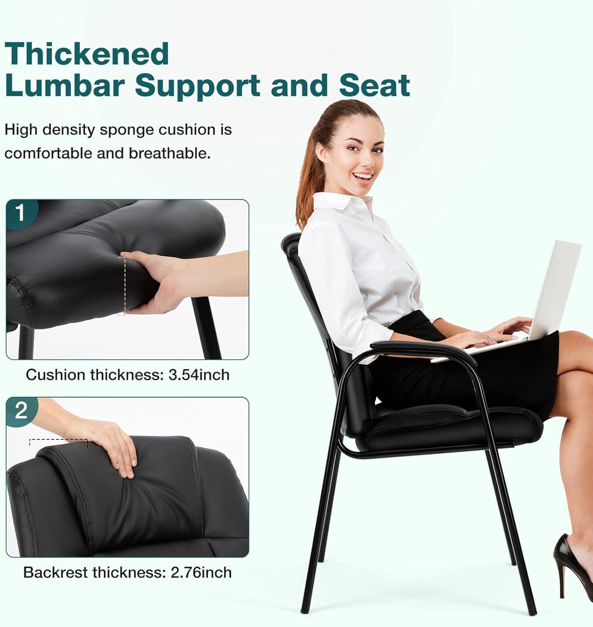 Olixis Waiting Room Chairs, Leather Office Desk Reception Guest Stationary Side Chair with Padded Arms for Home Conference Lobby Area Meeting