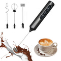 Milk Frother Handheld, Rechargeable Frother Wand with 3 Stainless Steel Whisks & 3 Speeds Electric Drink Mixer, Electric Foam Maker for Coffee, Latte, Cappuccino, Matcha, Hot Chocolate, Egg (Black)