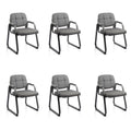 Clatina Waiting Room Guest Chair with Bonded Leather Padded Arm Rest for Office Reception and Conference Desk Black with Sled Base Grey 6 Pack