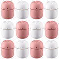 Hortsun 12 Pcs Portable Small Humidifier USB Personal Desktop 220 ml Mini Humidifier for Bedroom Plants Car Office Room Home Travel (White,Pink)