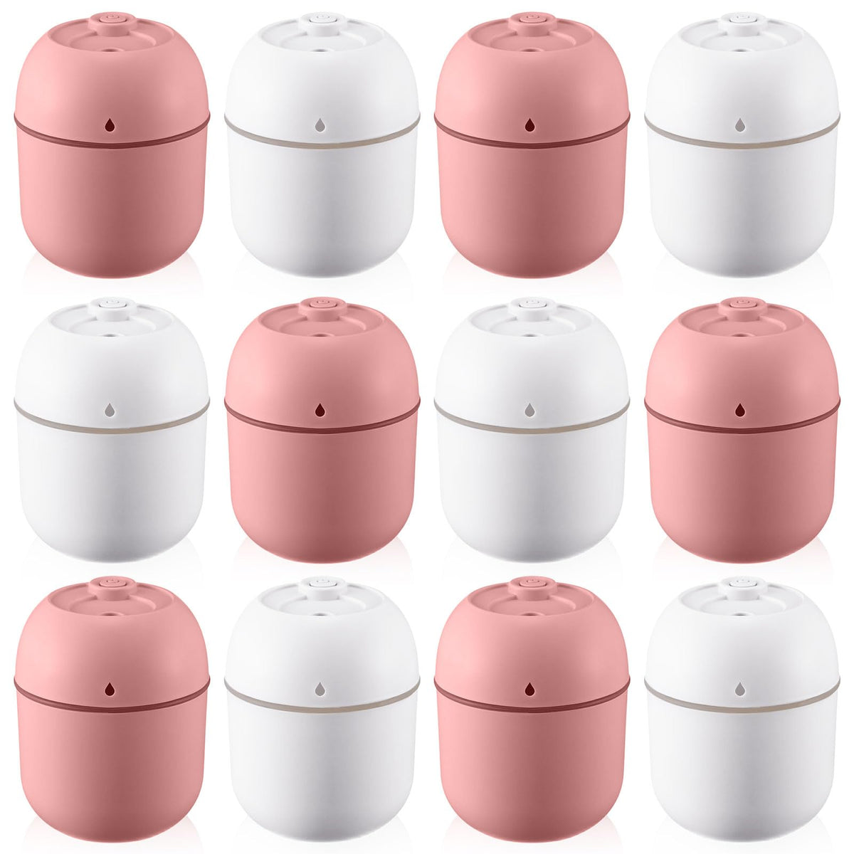 Hortsun 12 Pcs Portable Small Humidifier USB Personal Desktop 220 ml Mini Humidifier for Bedroom Plants Car Office Room Home Travel (White,Pink)
