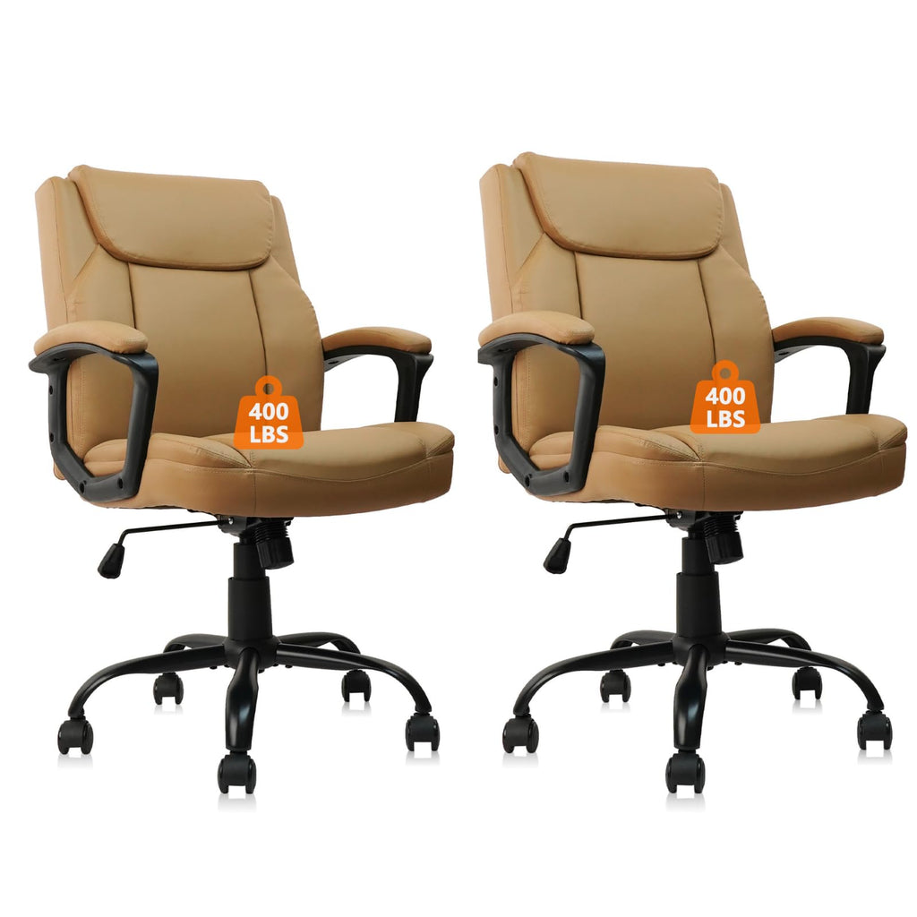 Clatina Brown Office Computer Chair Pu Leather Executive Office Chair Swivel Adjustable Height Chairs with Upholstery Fixed Armrest Mid-back