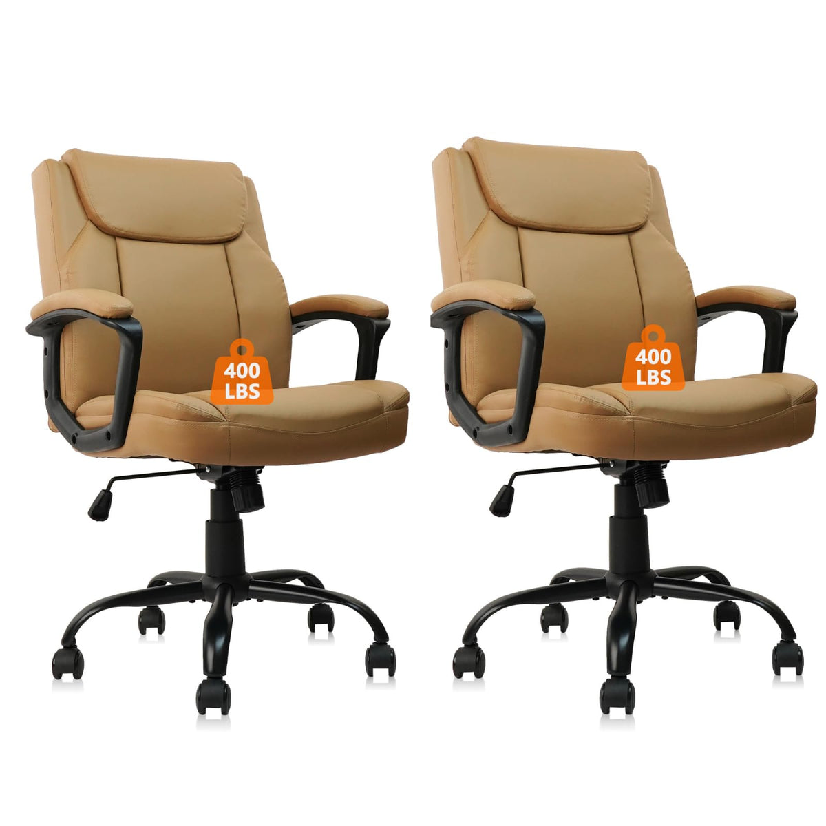 Clatina Brown Office Computer Chair Pu Leather Executive Office Chair Swivel Adjustable Height Chairs with Upholstery Fixed Armrest Mid-back