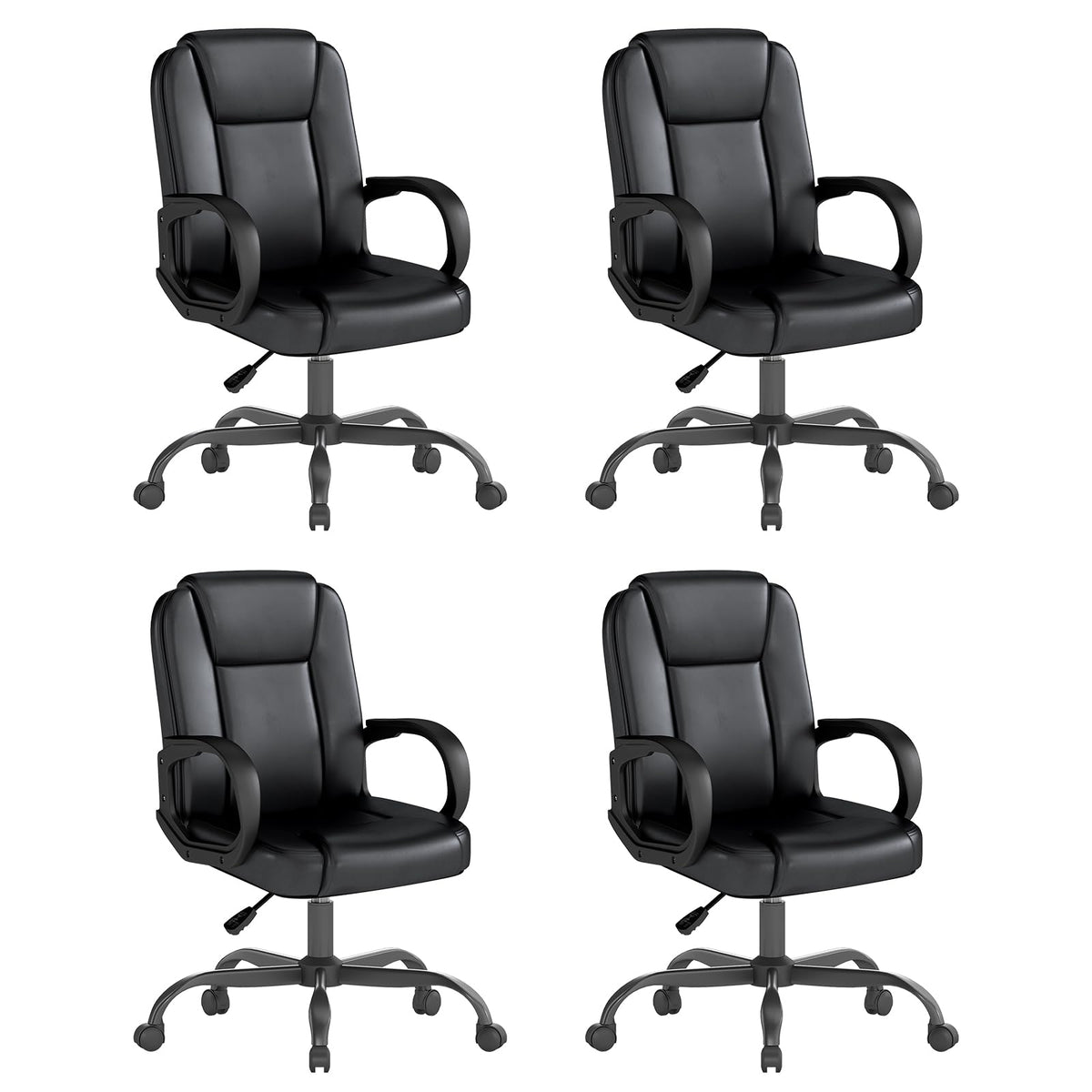 Keratee Executive Office Chair, Leather Desk Computer Chair with Armrests, Mid-back Swivel Adjustable Ergonomic Design for Home Office, 4pc,