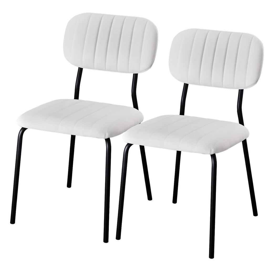 Vingli Modern Fabric Padded Stacking Dining Chair Set of 2 for Home, White, 2 Pack, White Linen