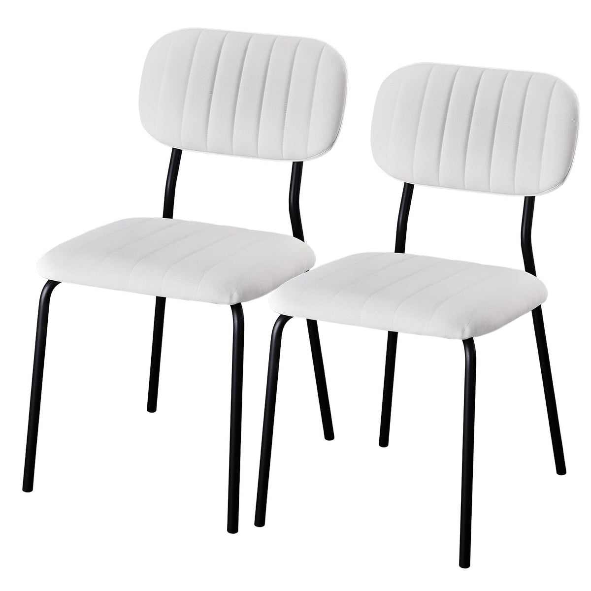 Vingli Modern Fabric Padded Stacking Dining Chair Set of 2 for Home, White, 2 Pack, White Linen