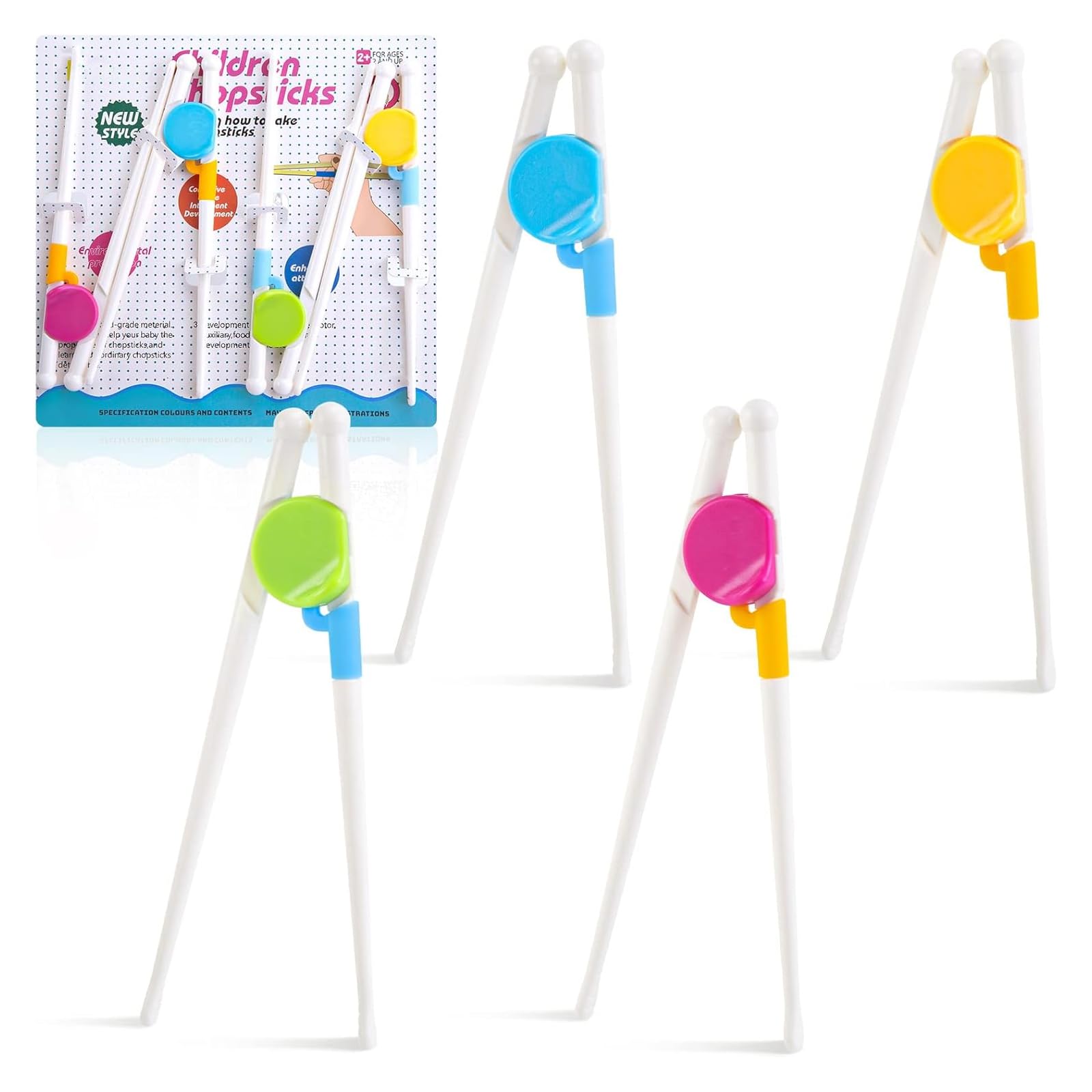 Practice Chopsticks Set, 4 Pairs Training Chopsticks with Chopstick Helper for Beginners, Kitchen Utensils Set & Kitchen Essentials for Home, School Lunch & Dining