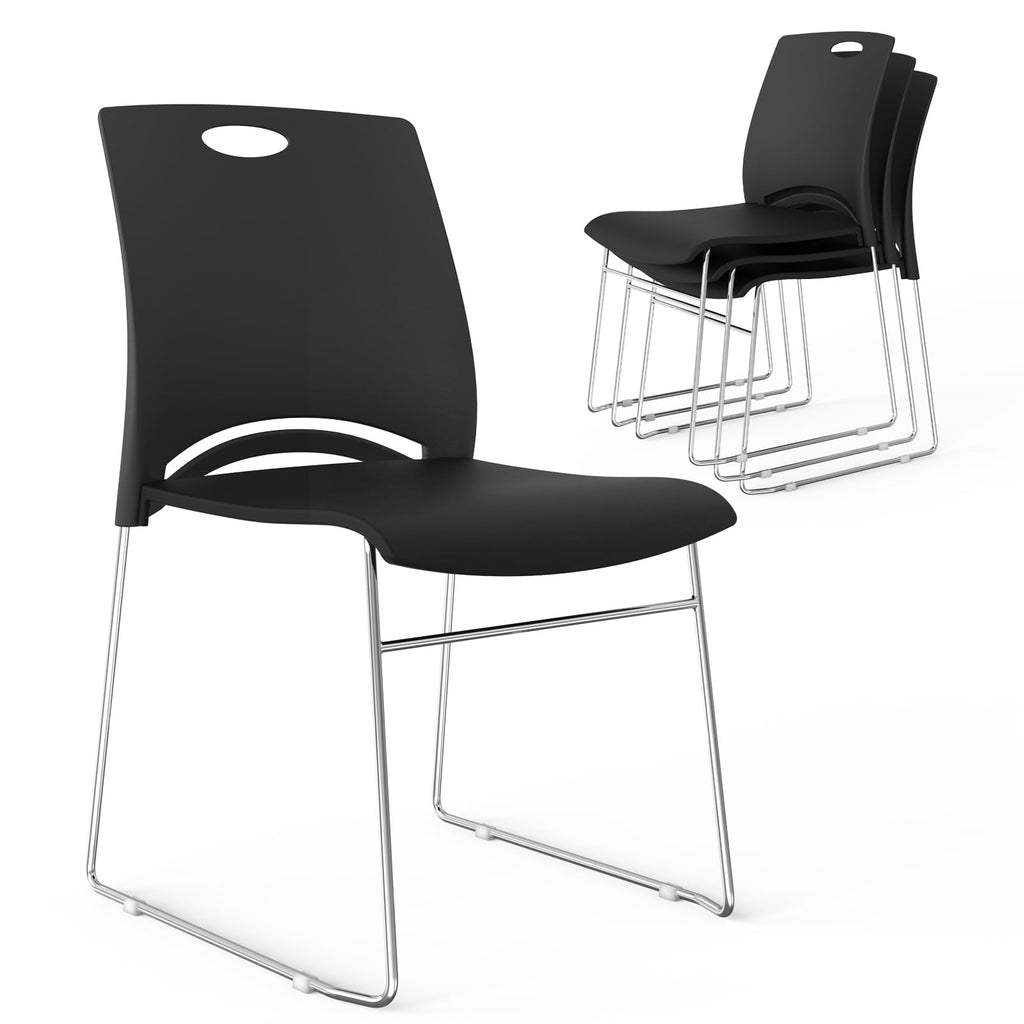Vingli 4 Pack Plastic Stacking Chairs, Stackable Office Chair, Black